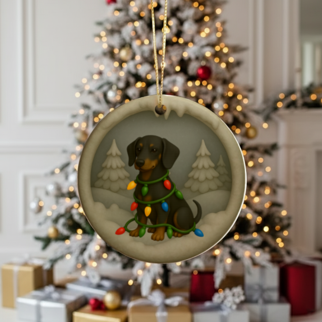 Personalized Black & Tan Dachshund Christmas 3D Clay-Style Dog Keepsake