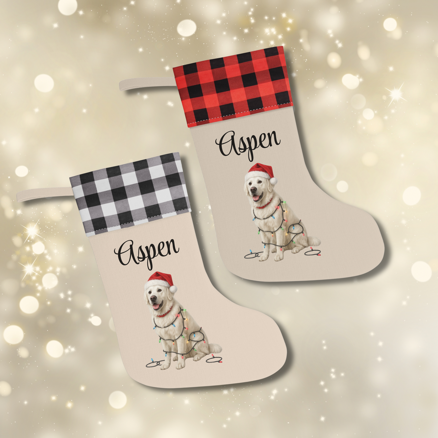 Personalized English Cream Golden Retriever Christmas Stocking, Custom Dog Name Stocking, Golden Retriever Lover Gift, Holiday Mantel Decor