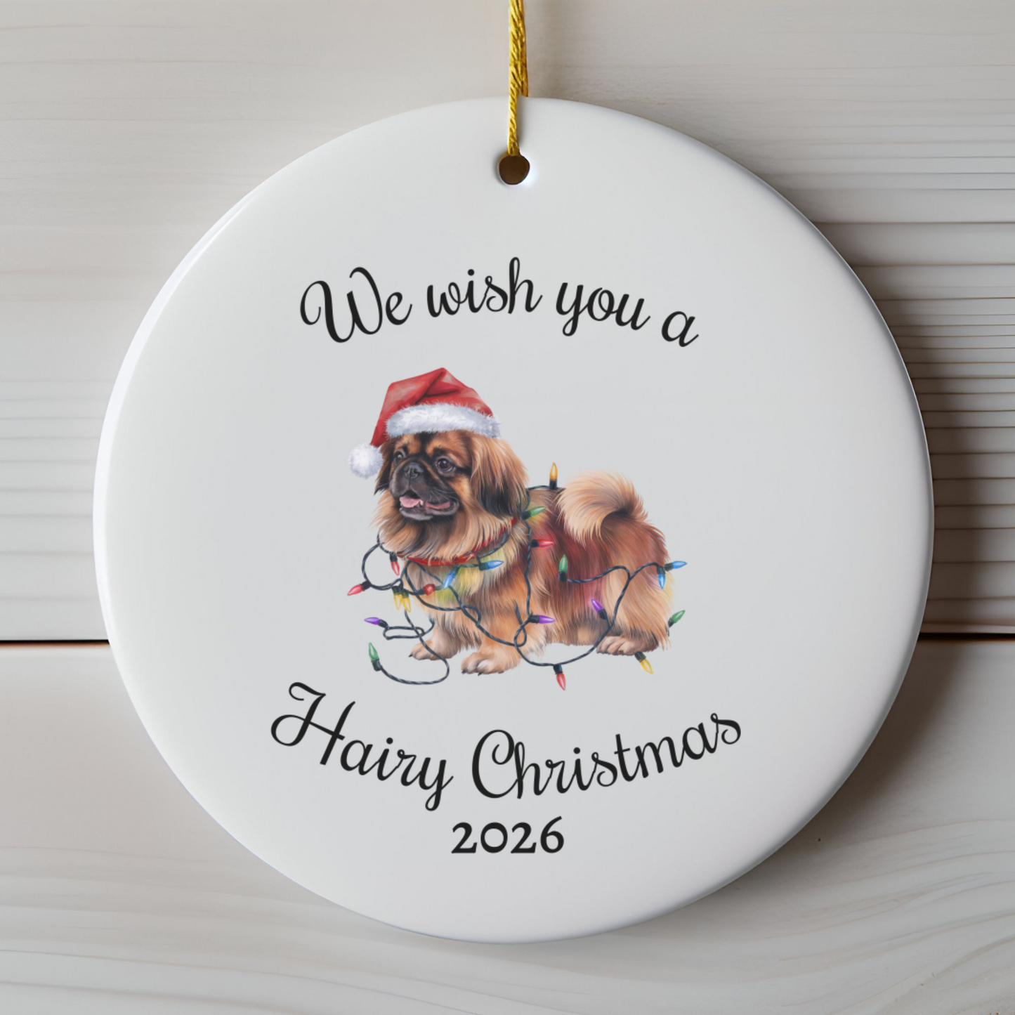 Christmas Pekingese Ornament, Christmas Lights Dog Keepsake