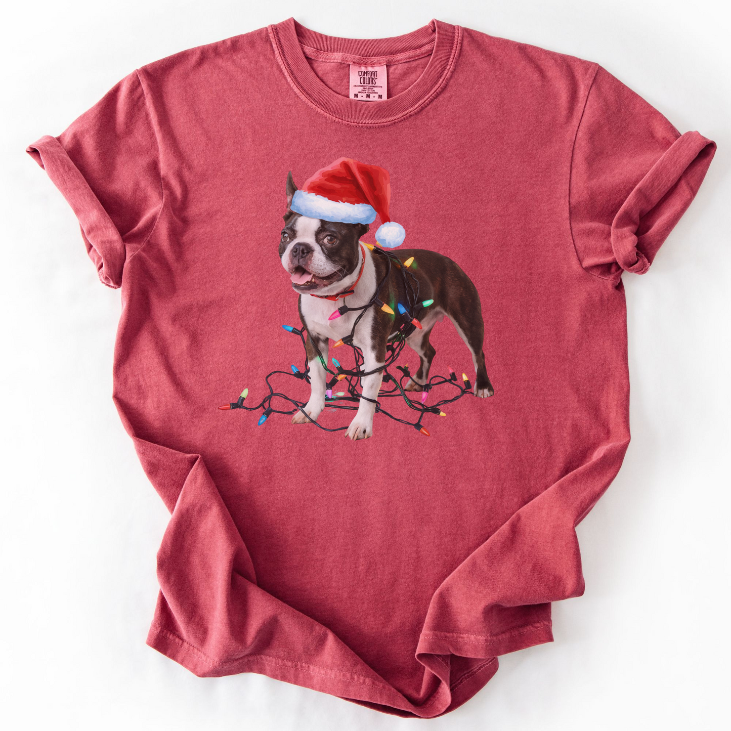 Boston Terrier Christmas Lights Shirt, Fun Holiday Tee for Terrier Lovers