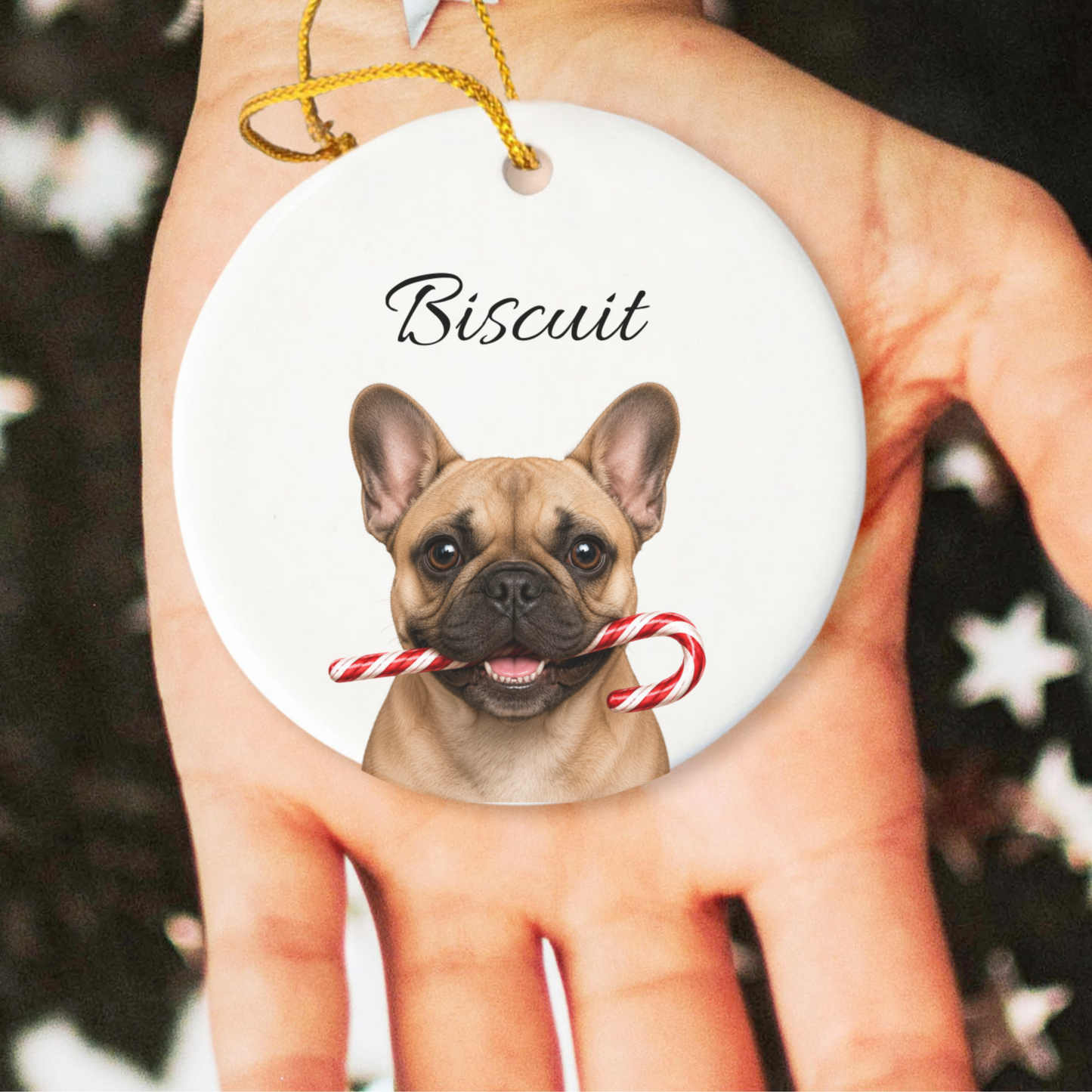 Personalized French Bulldog Candy Cane Ornament