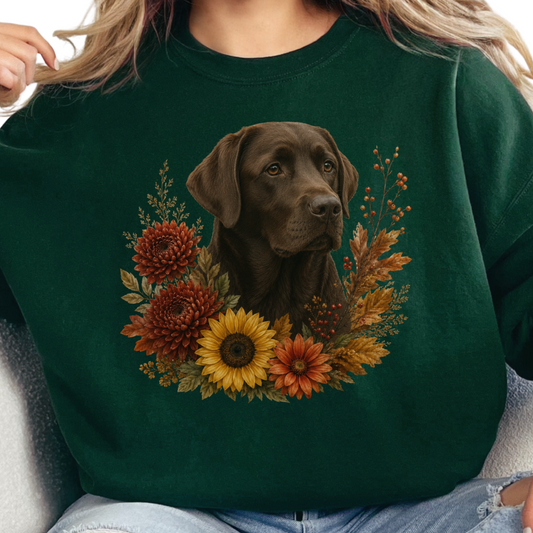 Chocolate Labrador Autumn Floral Sweatshirt