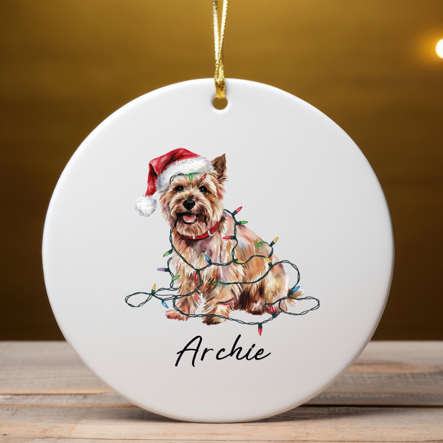 Personalized Cairn Terrier Christmas Ornament, Festive Dog Lights Keepsake, Ceramic Tree Decoration