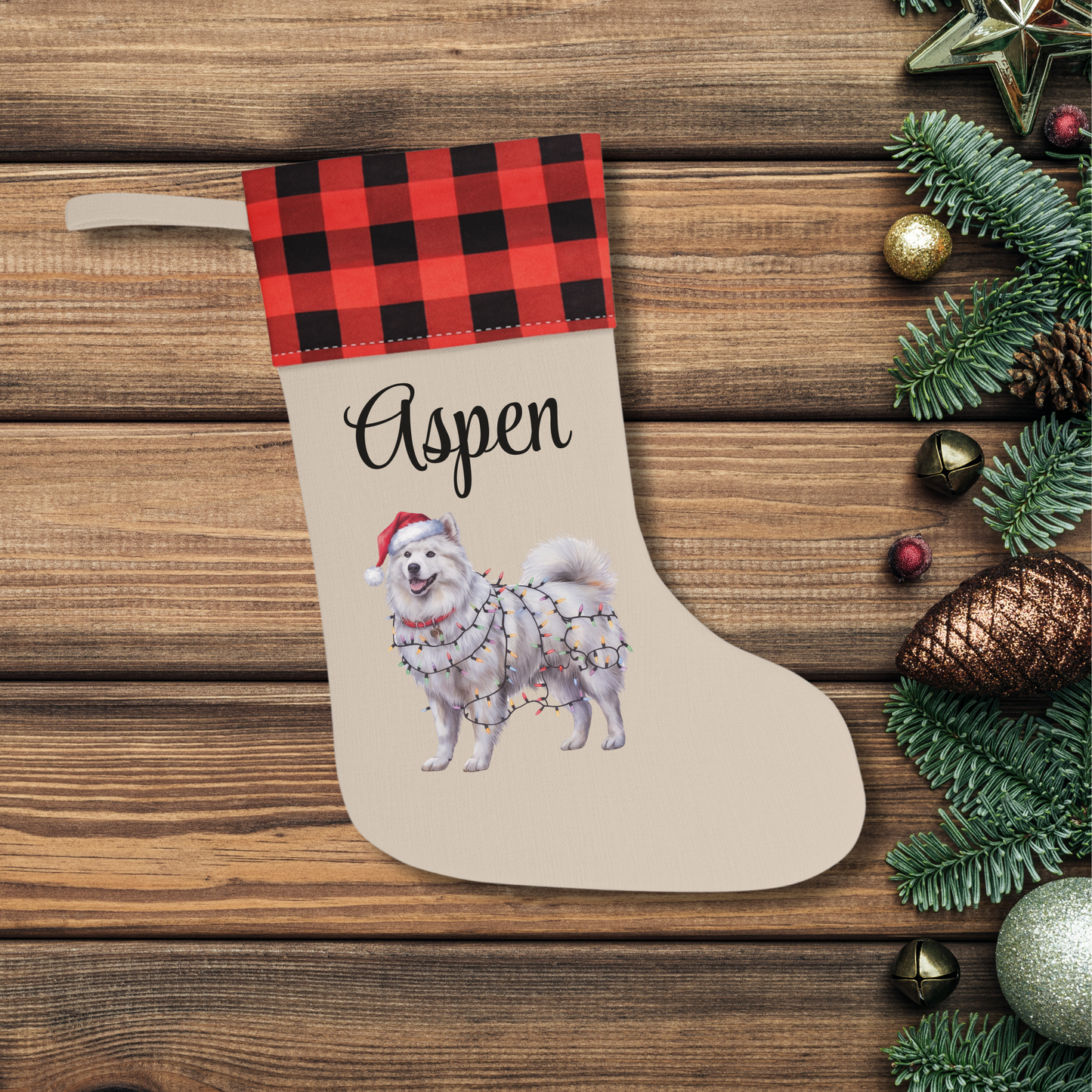 Personalized Samoyed Christmas Stocking, Holiday Decor Gift for Pet Lovers