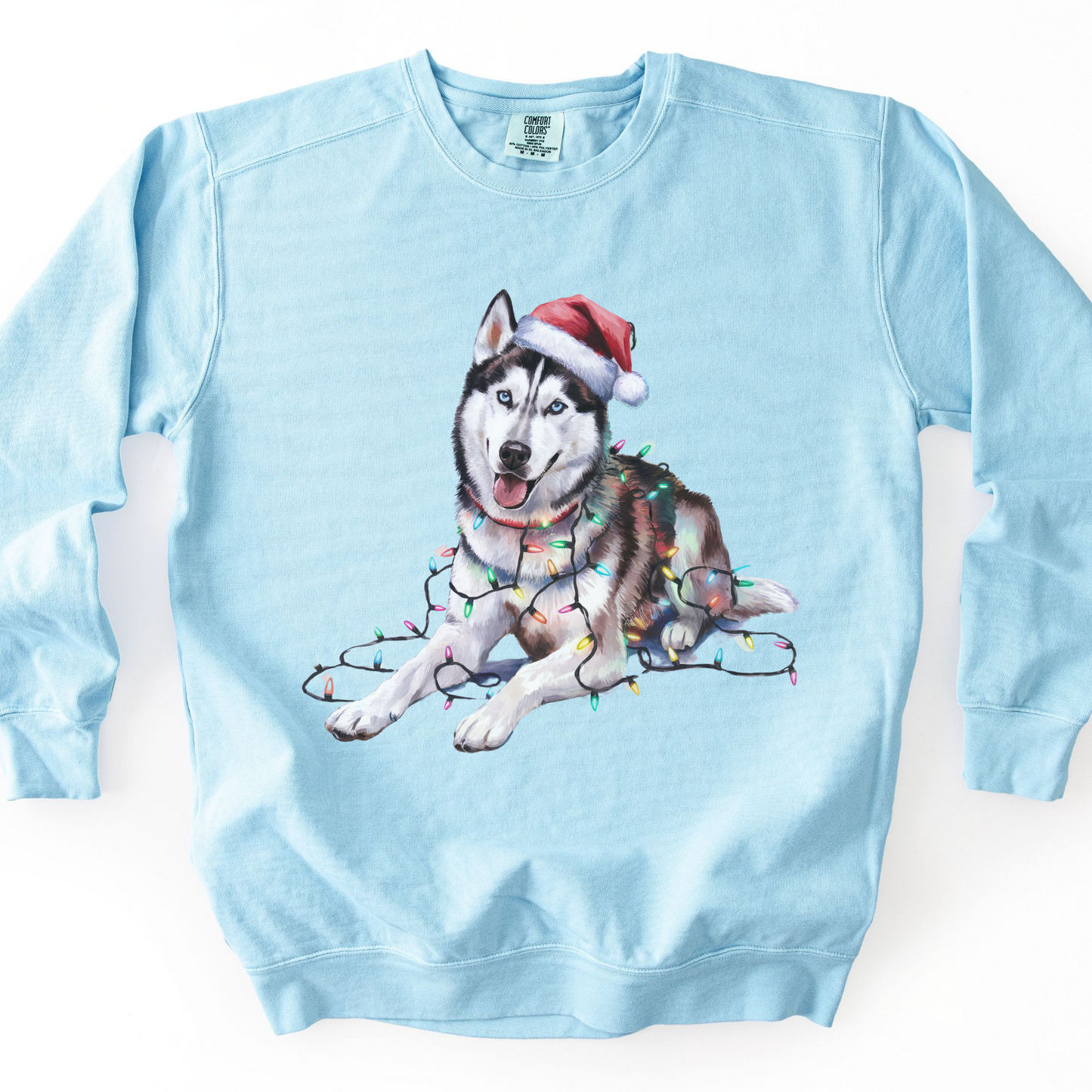 Siberian Husky Christmas Lights Sweatshirt, Festive Dog Lover Gift
