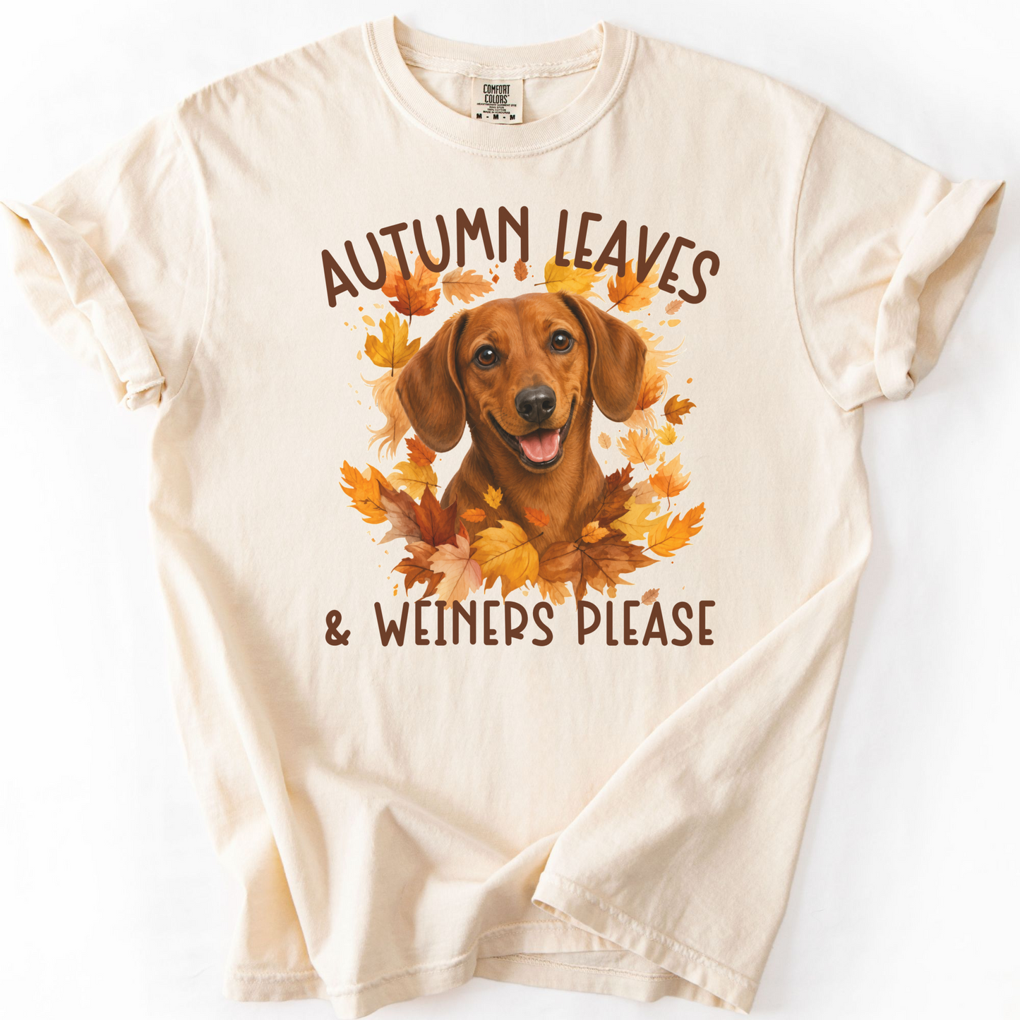 Red Dachshund Mom Fall Shirt, Autumn Leaves & Dachshunds Please