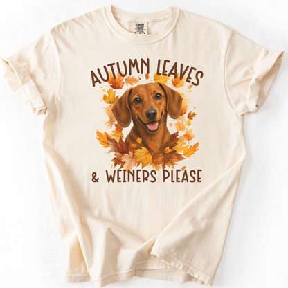 Red Dachshund Mom Fall Shirt, Autumn Leaves & Dachshunds Please
