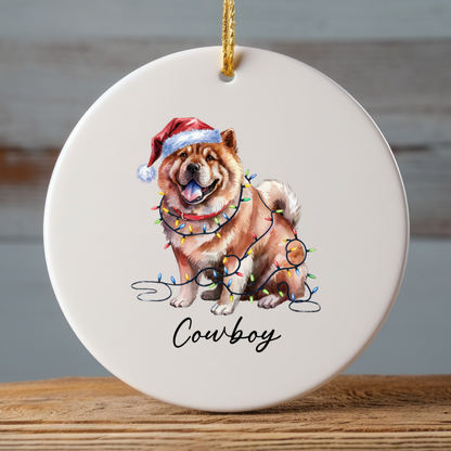 Personalized Chow Chow Christmas Ornament, Festive Dog Lights, Ceramic Holiday Keepsake