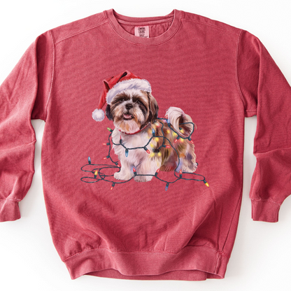 Shih Tzu Christmas Lights Sweatshirt, Festive Dog Mom Apparel