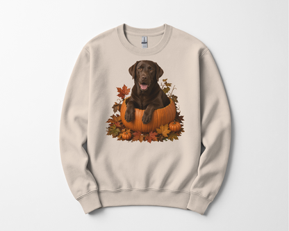 Chocolate Lab Pumpkin Sweatshirt Fall Dog Lover Autumn Labrador Cozy Crewneck Gift Pullover Apparel