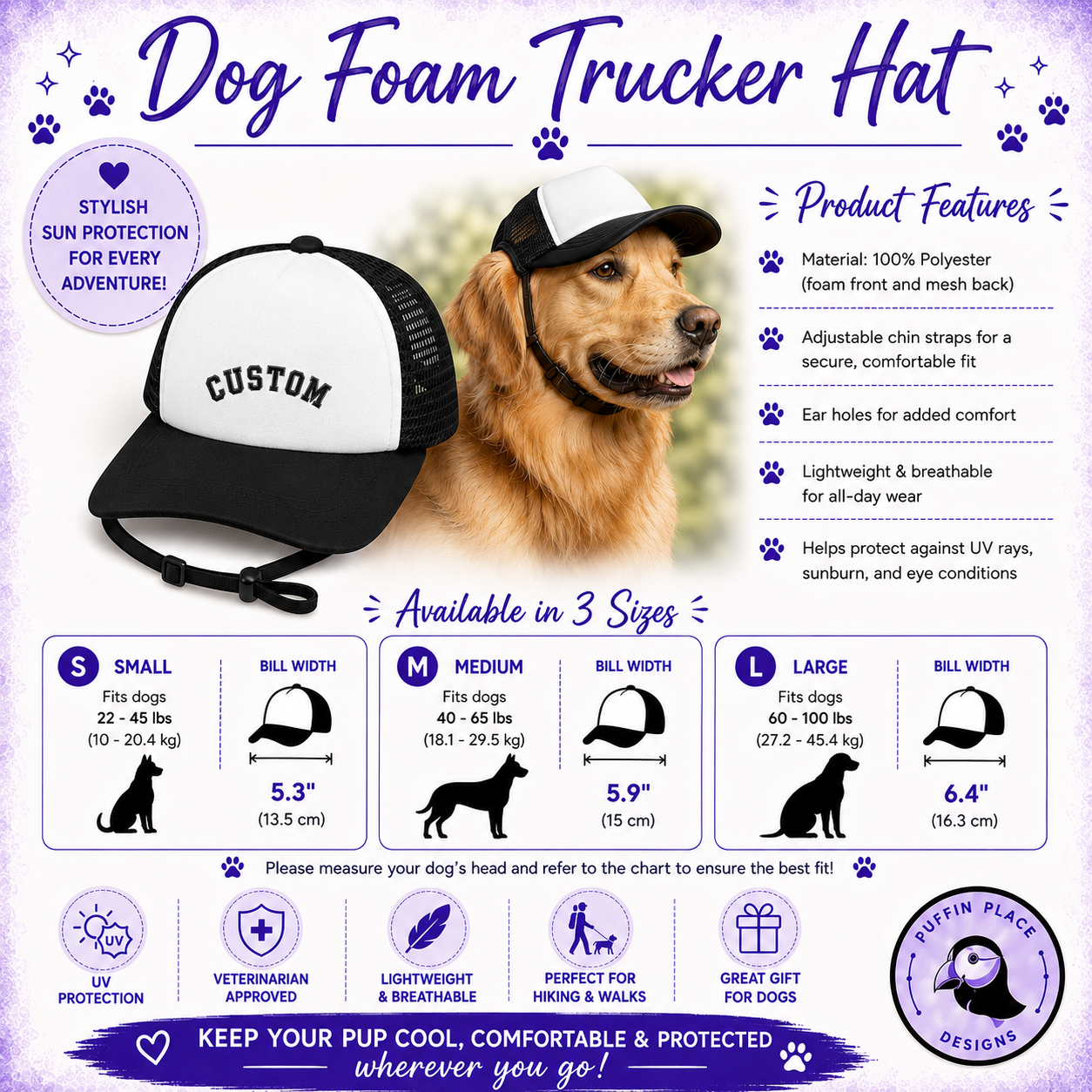 Dog Trucker Hat Will Work For Treats Foam Baseball Cap Gift for Dogs and Puppies