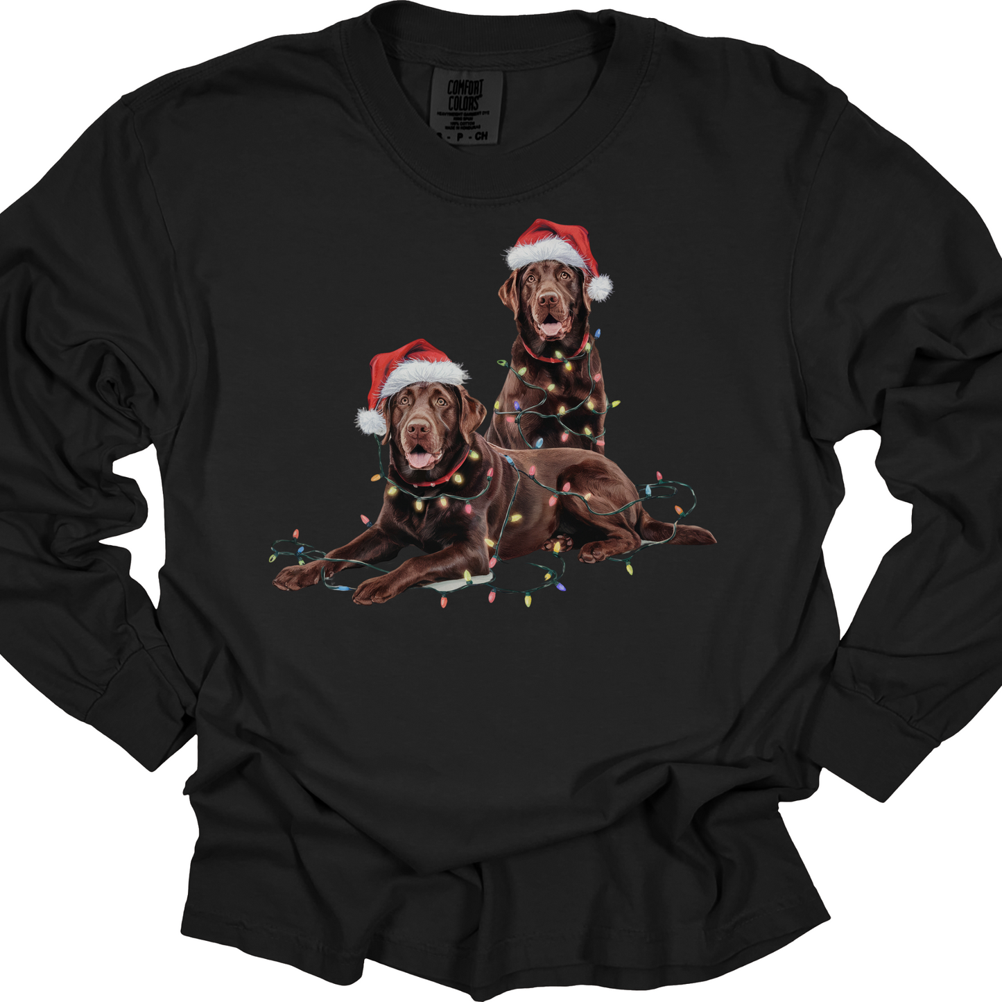Chocolate Lab Christmas Lights Long Sleeve Shirt, Dog Lover Gift