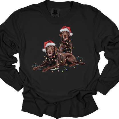 Chocolate Lab Christmas Lights Long Sleeve Shirt, Dog Lover Gift