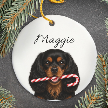 Personalized Black and Tan Cavalier Ornament, Custom Dog Name Christmas Ornament, Cavalier King Charles Gift