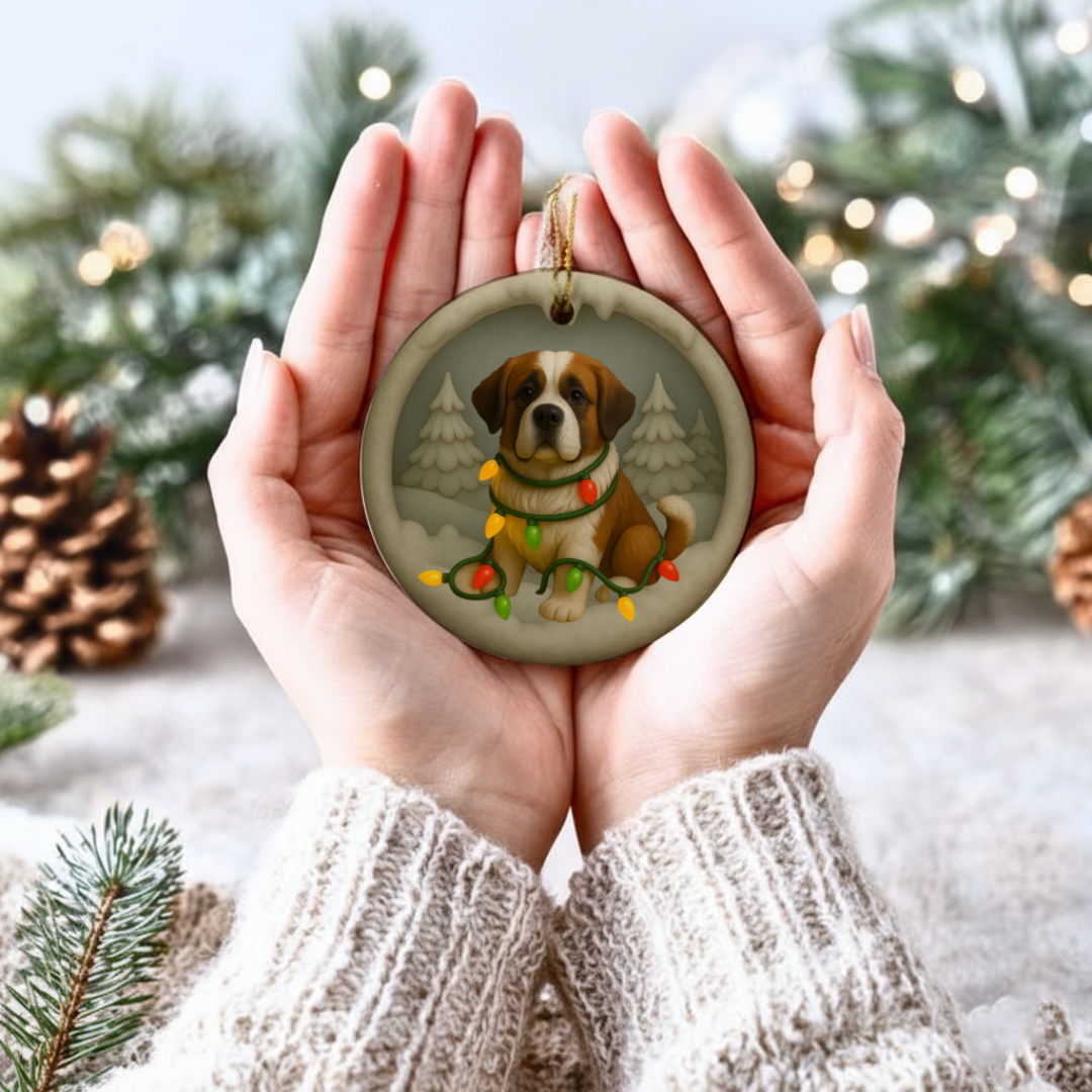 Personalized Saint Bernard Christmas 3D Clay-Style Dog Keepsake