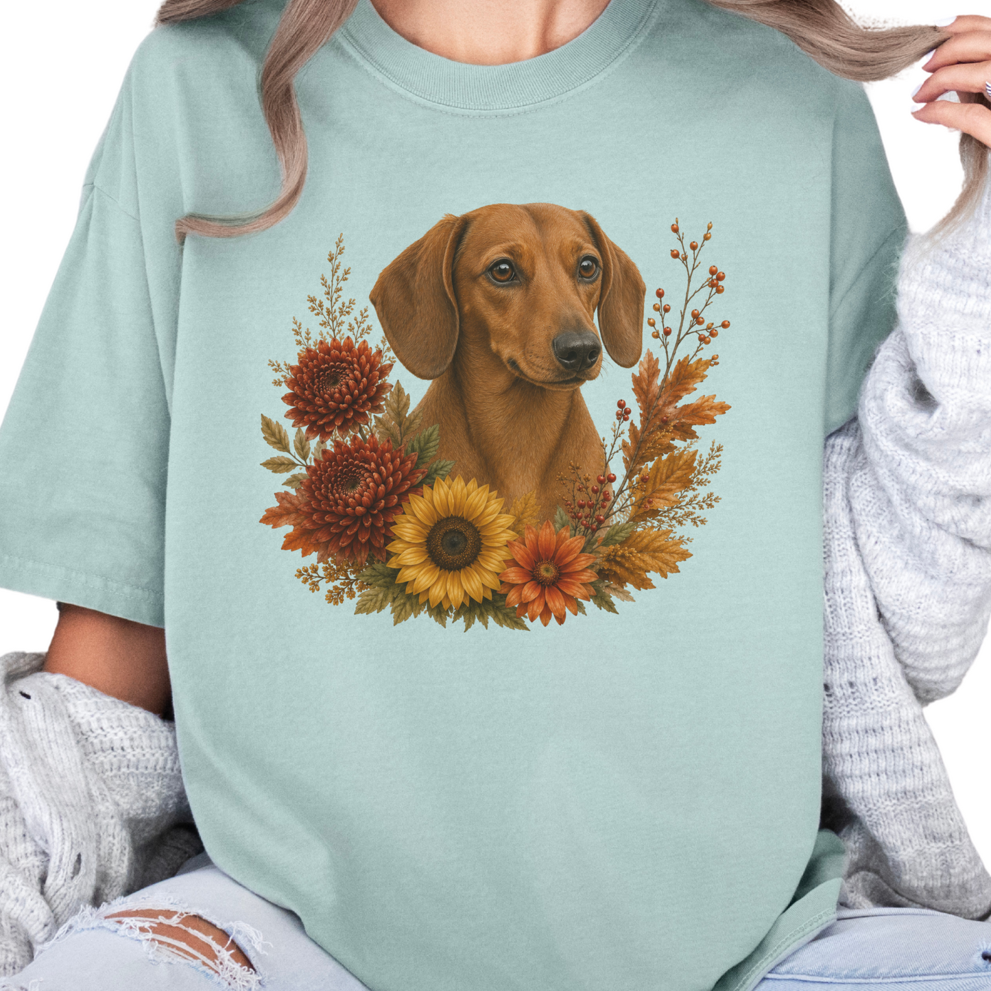 Red Dachshund Autumn Floral Shirt