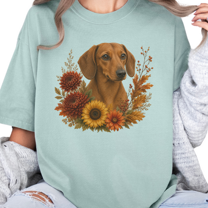Red Dachshund Autumn Floral Shirt