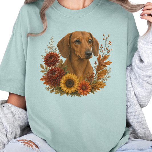 Red Dachshund Autumn Floral Shirt