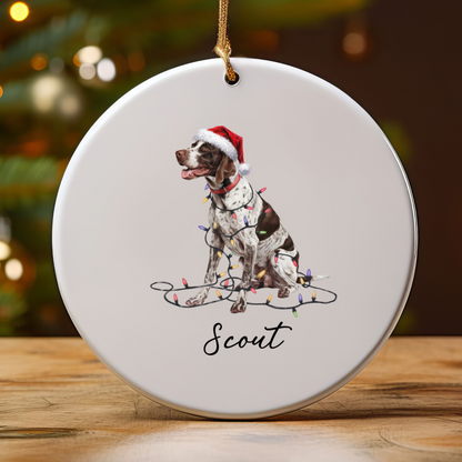Personalized English Pointer Christmas Ornament, Custom Dog Name Ceramic Decoration
