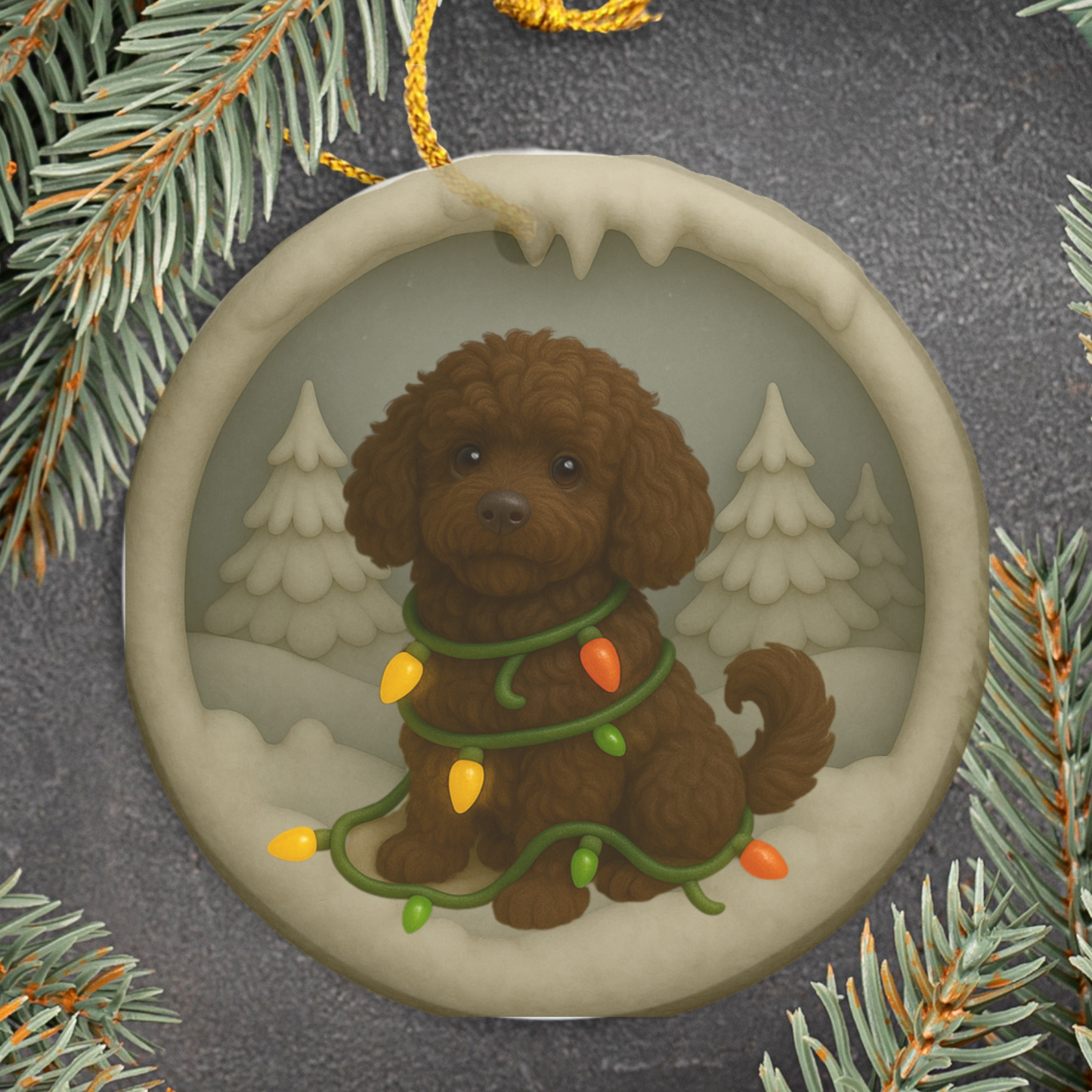 Personalized Portuguese Water Dog Christmas Ornament, 3D Clay-Style Dog Keepsake with Lights