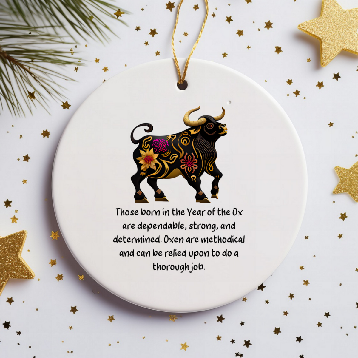 Chinese Zodiac Ox Ornament, Year of the Ox Horoscope Gift for Lunar New Year
