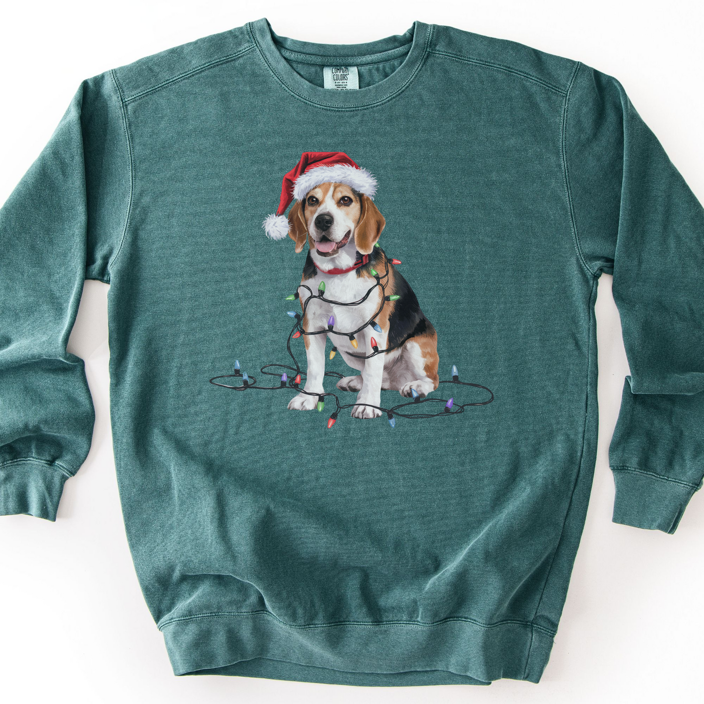 Christmas Beagle Sweatshirt, Holiday Lights Dog, Santa Hat Mom, Dog Lover Apparel