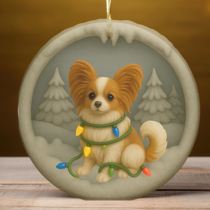Personalized Papillon Christmas Ornament, 3D Clay-Style Dog Keepsake with Lights