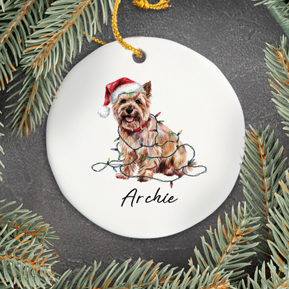 Personalized Cairn Terrier Christmas Ornament, Festive Dog Lights Keepsake, Ceramic Tree Decoration