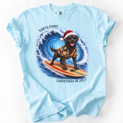 Christmas in July Gift for Chocolate Lab Lovers, Santa Paws Beach Shirt