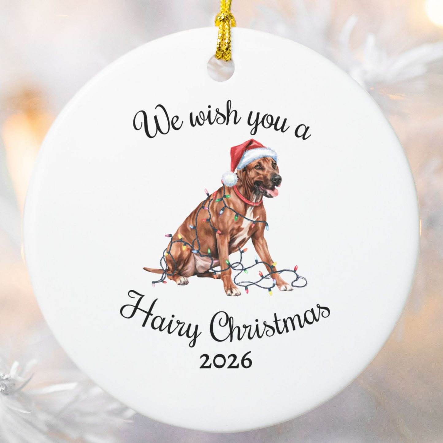 Christmas Rhodesian Ridgeback Ornament, Christmas Lights Dog Keepsake