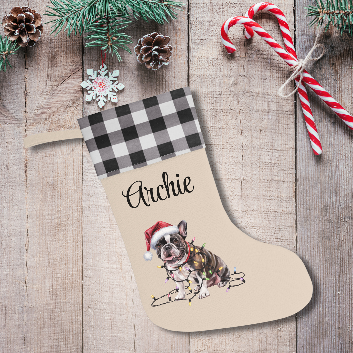 Personalized French Bulldog Christmas Stocking, Holiday Decor Gift for Pet Lovers