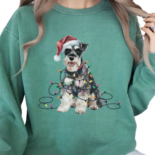 Schnauzer Christmas Lights Sweatshirt, Festive Dog Lover Apparel, Holiday Pet Sweater
