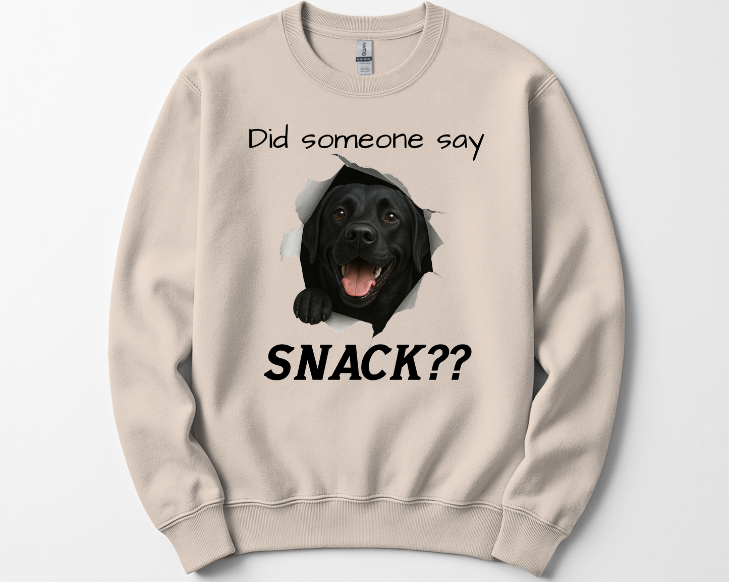 Did Someone Say Snack?? Funny Labrador Retriever Sweatshirt (Black, Chocolate, Fox Red & Yellow Labs)