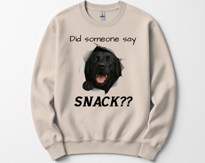 Did Someone Say Snack?? Funny Labrador Retriever Sweatshirt (Black, Chocolate, Fox Red & Yellow Labs)