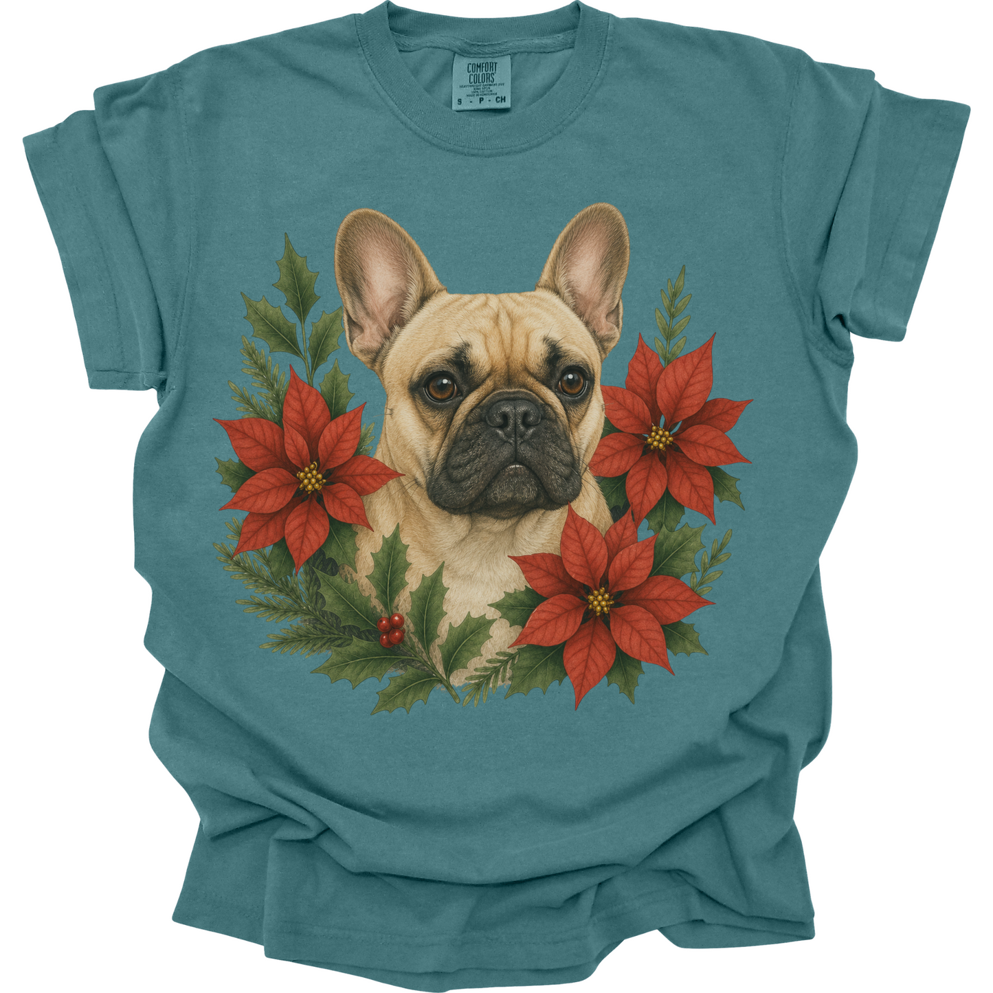 French Bulldog Christmas Shirt, Poinsettia Frenchie Mom Holiday Tee