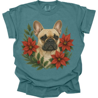 French Bulldog Christmas Shirt, Poinsettia Frenchie Mom Holiday Tee