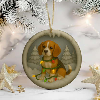 Personalized Beagle Christmas Ornament, Custom Dog with Holiday Lights Keepsake