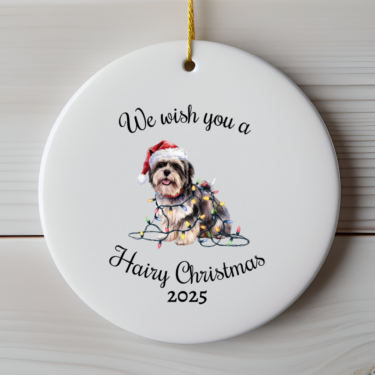 Christmas Lhasa Apso Ornament, Christmas Lights Dog Keepsake