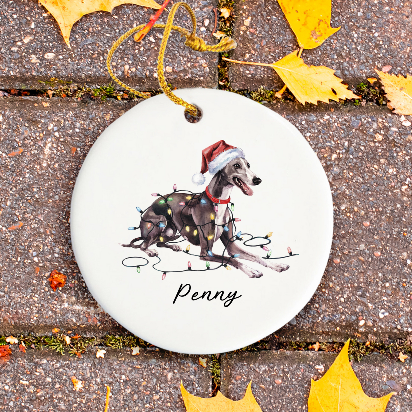 Personalized Greyhound Christmas Ornament, Ceramic Dog Lover Gift, Holiday Pet Keepsake