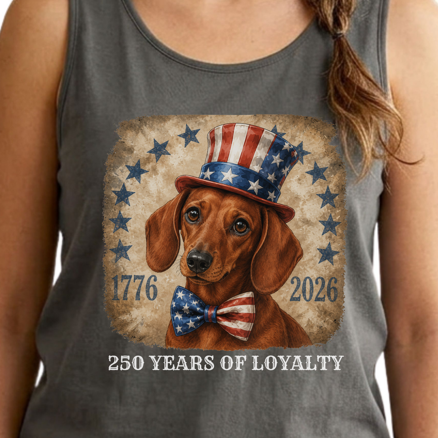 Red Dachshund Patriotic Tank Top, 250 Years of Loyalty