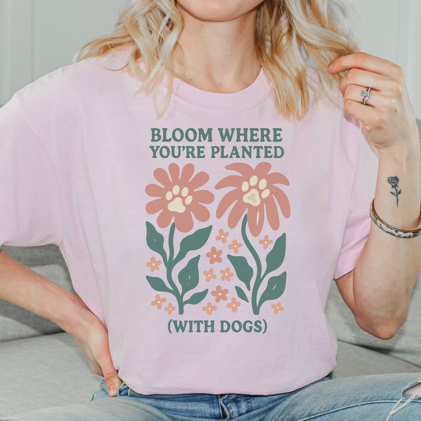 Bloom Where You're Planted Dog Shirt Cute Floral Dog Clothes with Paw Print Flowers Matisse Style Pet Apparel