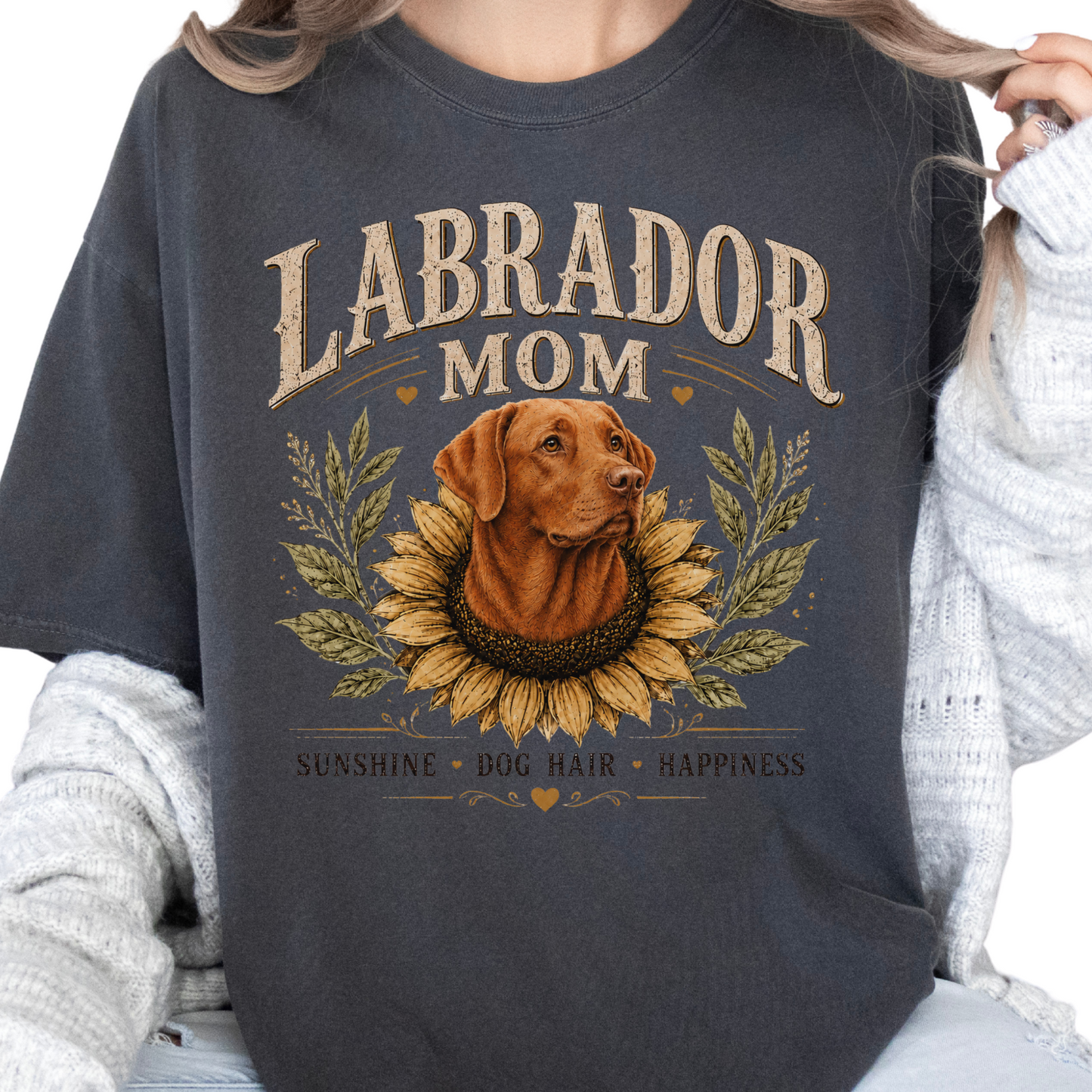 Fox Red Lab Mom Shirt, Labrador Retriever Sunflower Tee, Vintage Dog Lover Gift