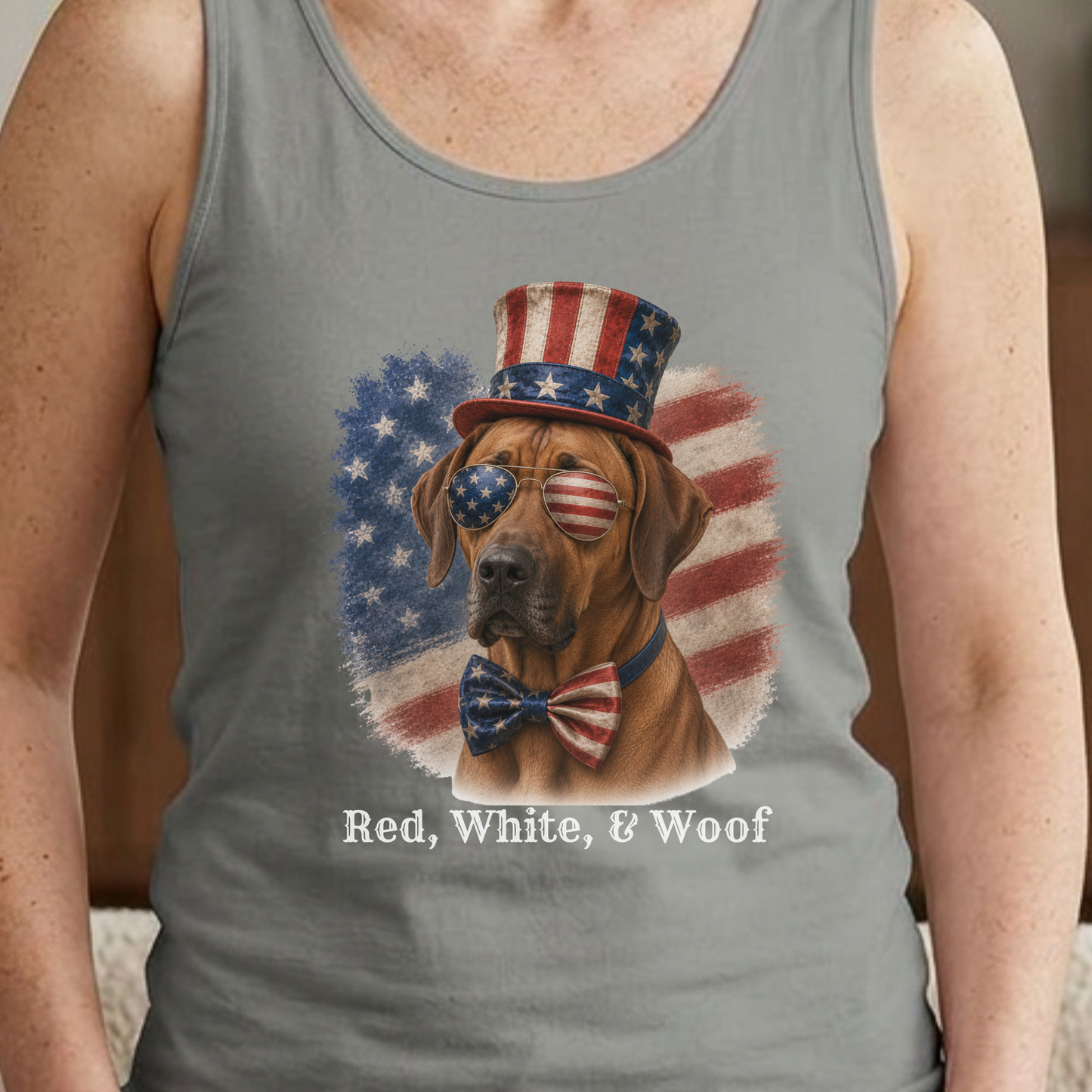 Patriotic Rhodesian Ridgeback Tank Top, Red White & Woof