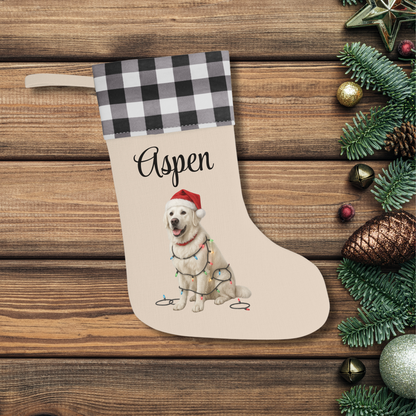 Personalized English Cream Golden Retriever Christmas Stocking, Custom Dog Name Stocking, Golden Retriever Lover Gift, Holiday Mantel Decor