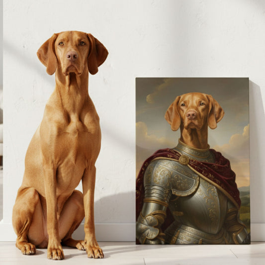 Custom Pet Lady Knight Portrait, Personalized Renaissance Dog or Cat Armor Canvas