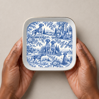 Vizsla Jewelry Dish, Blue Toile Dog Ring Dish, Vizsla Mom Gift, Ceramic Trinket Tray