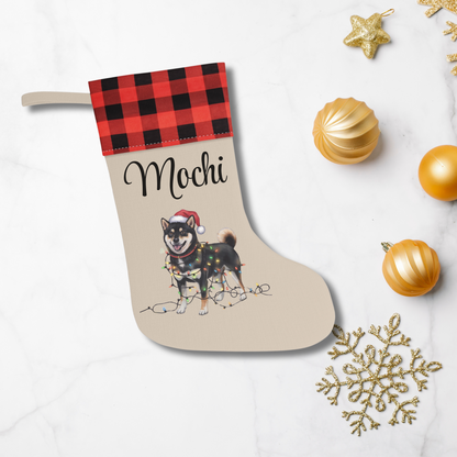 Personalized Black Shiba Inu Christmas Stocking, Holiday Decor Gift for Pet Lovers