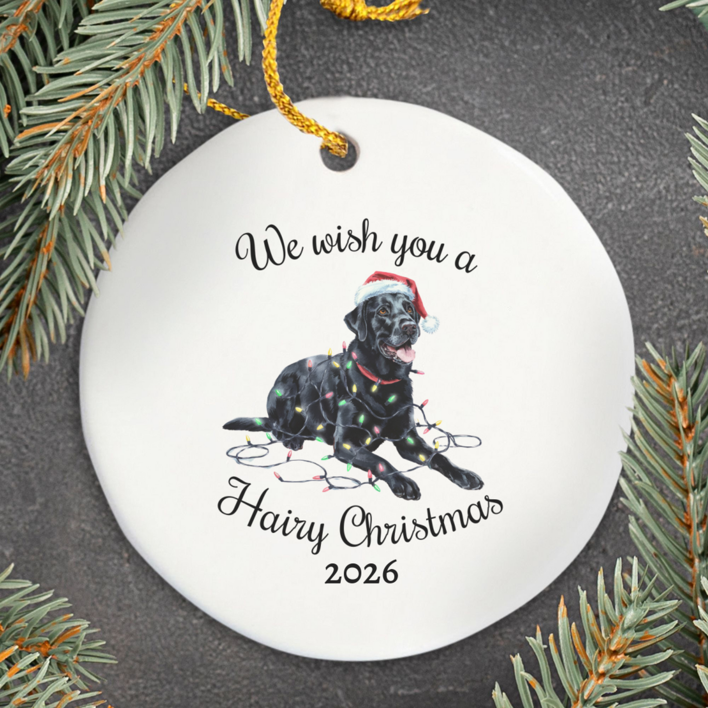Christmas Black Labrador Ornament, Christmas Lights Dog Keepsake