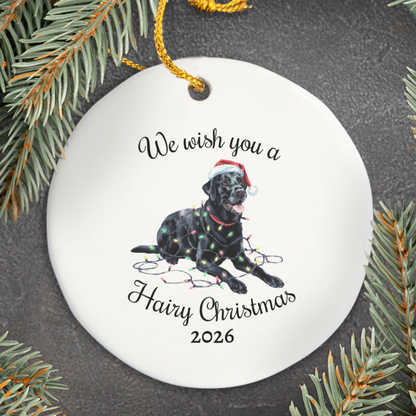 Christmas Black Labrador Ornament, Christmas Lights Dog Keepsake