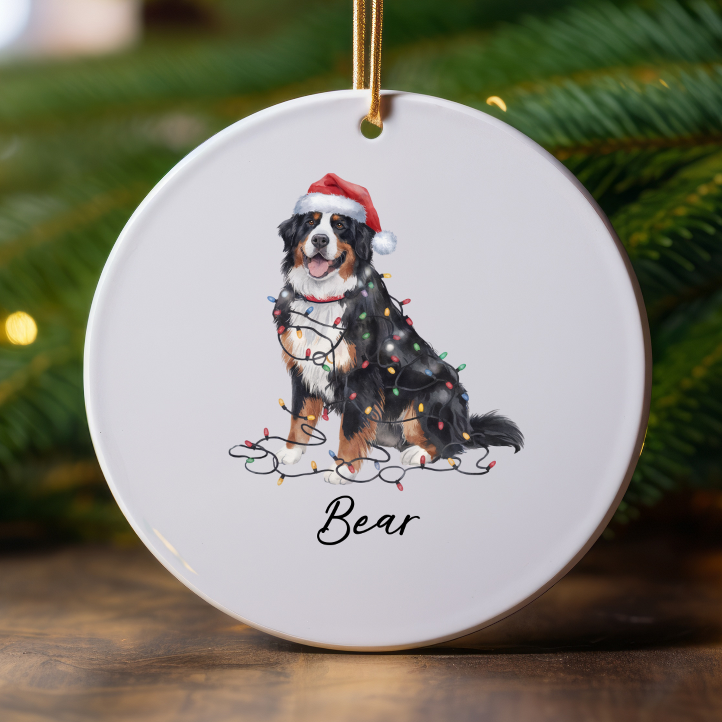 Personalized Ceramic Bernese Mountain Dog Christmas Ornament, Pet Holiday Tree Decor